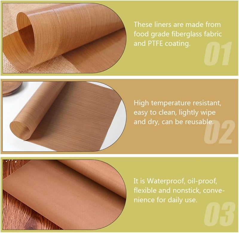 حصيرة خبز غير لاصقة قابلة لإعادة الاستخدام 4 قطع 40x60 سم لون القهوة بطانة فرن من مادة PTFE - Image 3